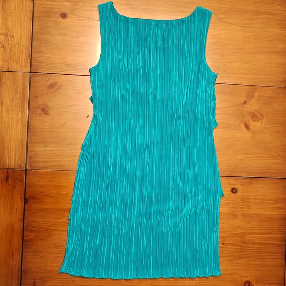 Pleated Tiered Mini Dress Connected Apparel Women 10P Aqua Cocktail Fairy Whimsy - Picture 3 of 5